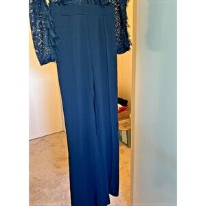 Fashion Nova Black Lace Ruffle Long Sleeve Wide Leg Jumpsuit Size L